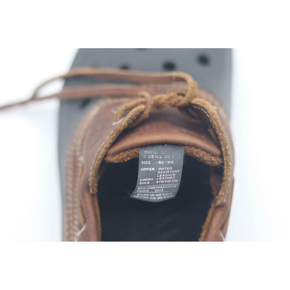 Crocs Leather Boat Shoe Clogs Brown Black Mens 6 Womens 8 Water Resistant Hybrid